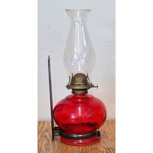Vintage Red Glass P & A Dorset Thomaston CT Hurricane Oil Lamp Wall Bracket